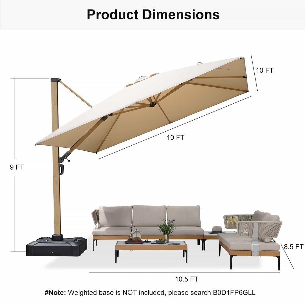 PURPLE LEAF Wood Grain Cantilever Patio Umbrella Aluminum Outdoor Umbrellas