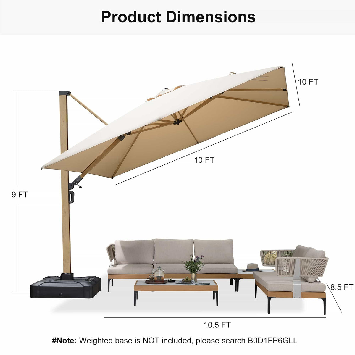 PURPLE LEAF Wood Grain Cantilever Patio Umbrella Aluminum Outdoor Umbrellas