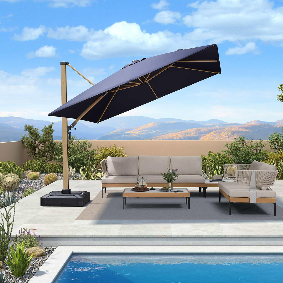 PURPLE LEAF Wood Grain Cantilever Patio Umbrella Aluminum Outdoor Umbrellas