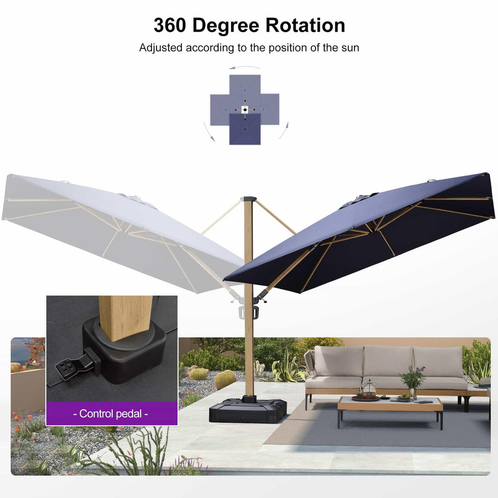 PURPLE LEAF Wood Grain Cantilever Patio Umbrella Aluminum Outdoor Umbrellas