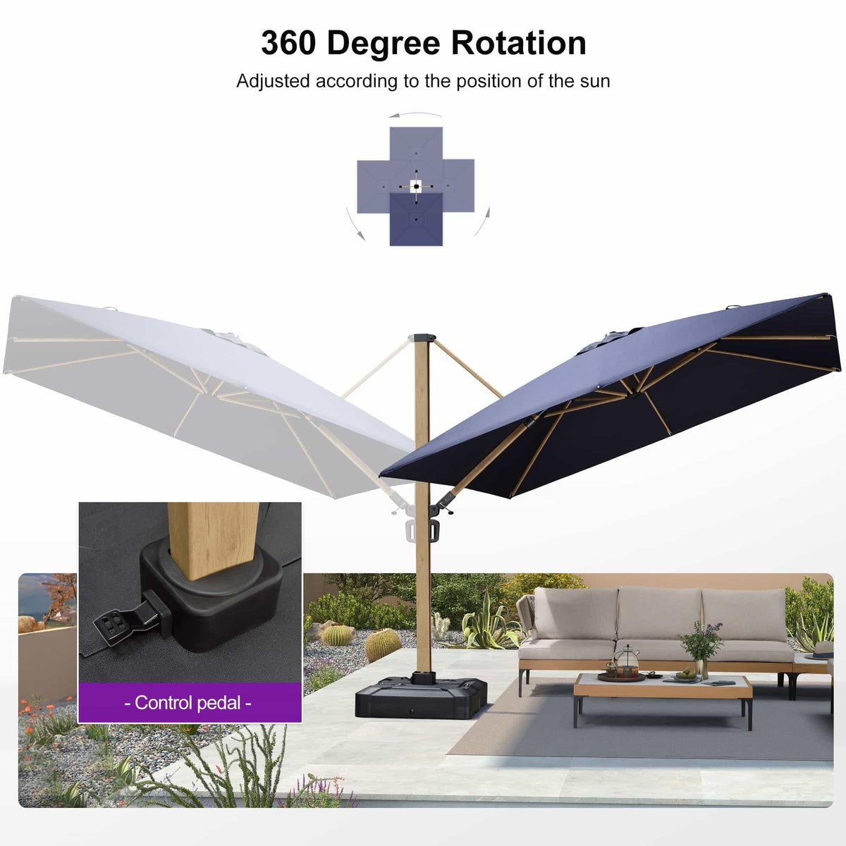 PURPLE LEAF Wood Grain Cantilever Patio Umbrella Aluminum Outdoor Umbrellas