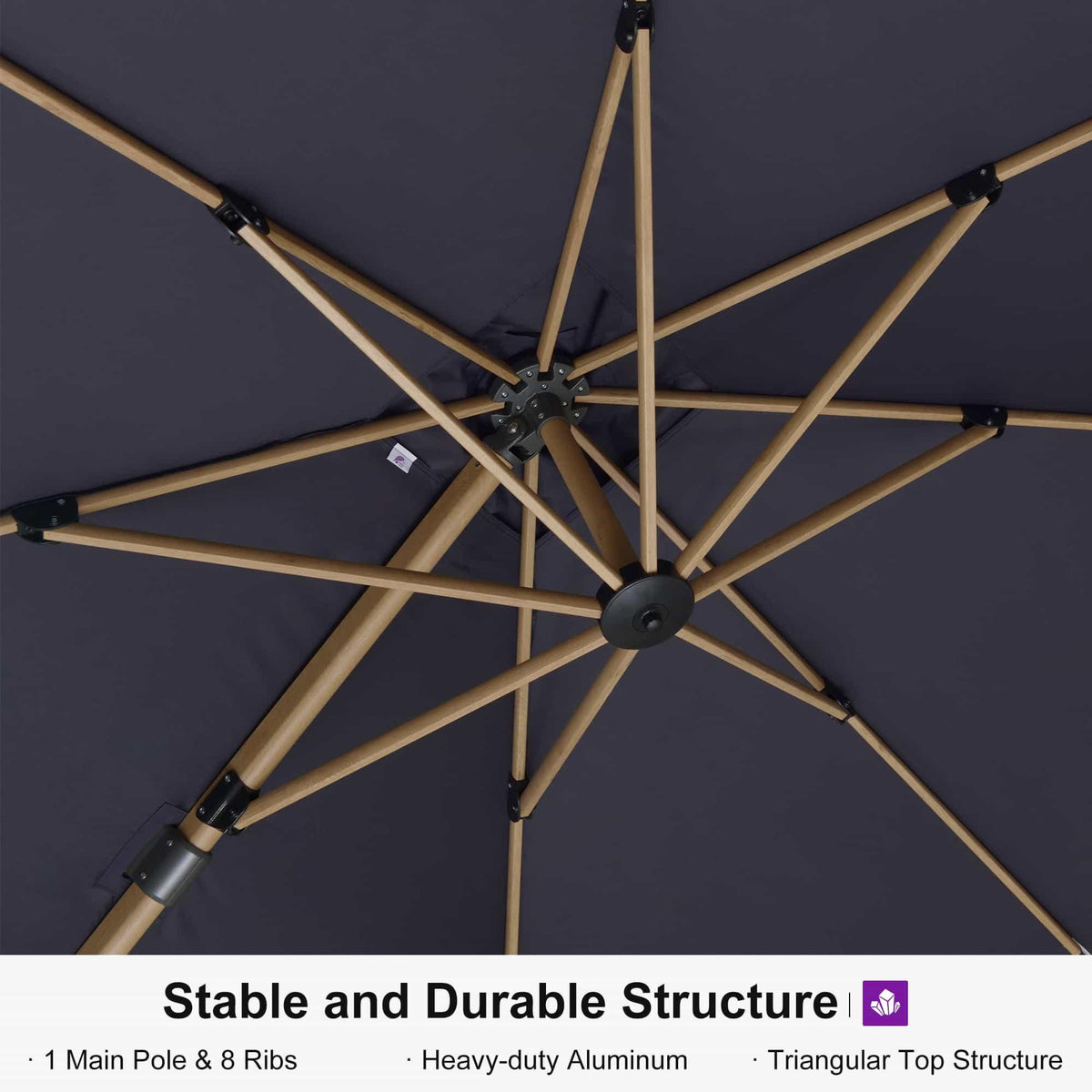 PURPLE LEAF Wood Grain Cantilever Patio Umbrella Aluminum Outdoor Umbrellas