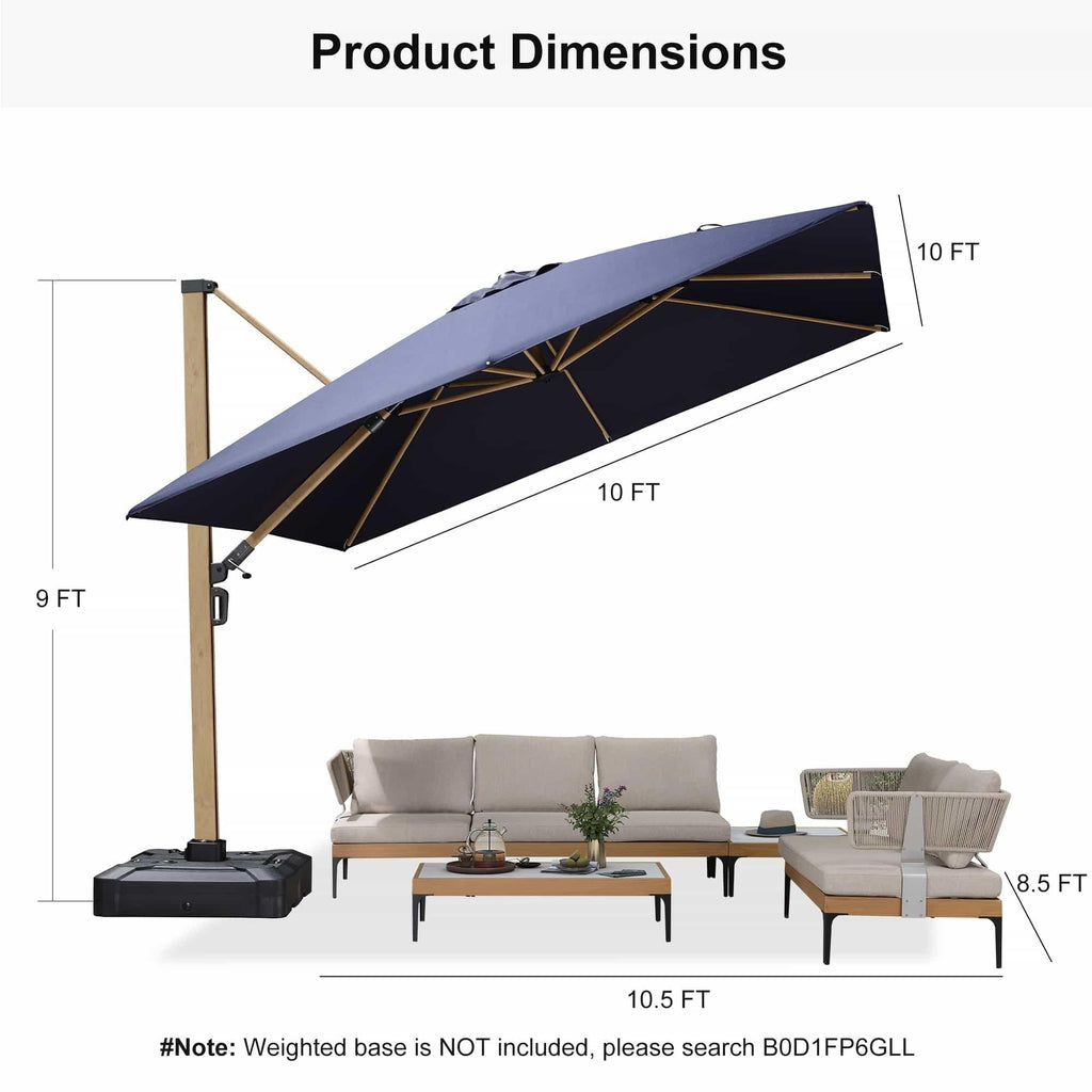 PURPLE LEAF Wood Grain Cantilever Patio Umbrella Aluminum Outdoor Umbrellas