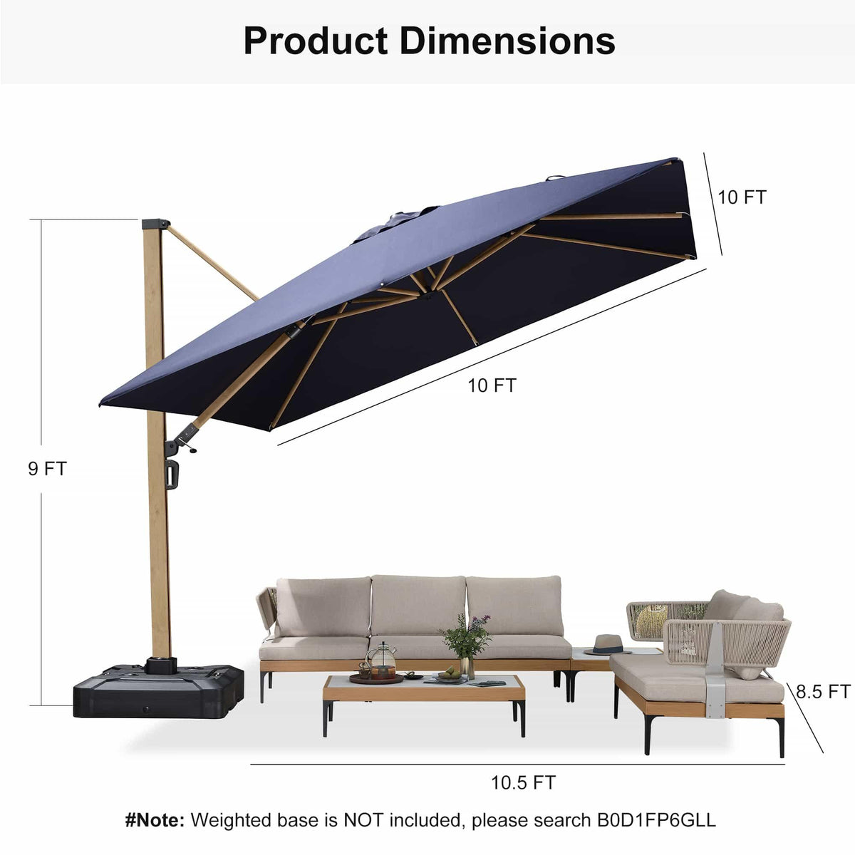 PURPLE LEAF Wood Grain Cantilever Patio Umbrella Aluminum Outdoor Umbrellas