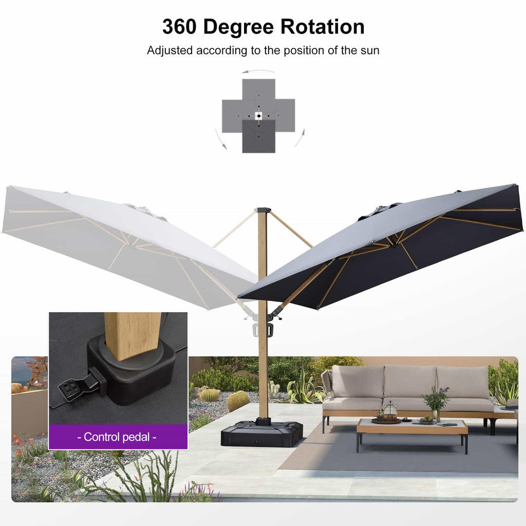 PURPLE LEAF Wood Grain Cantilever Patio Umbrella Aluminum Outdoor Umbrellas