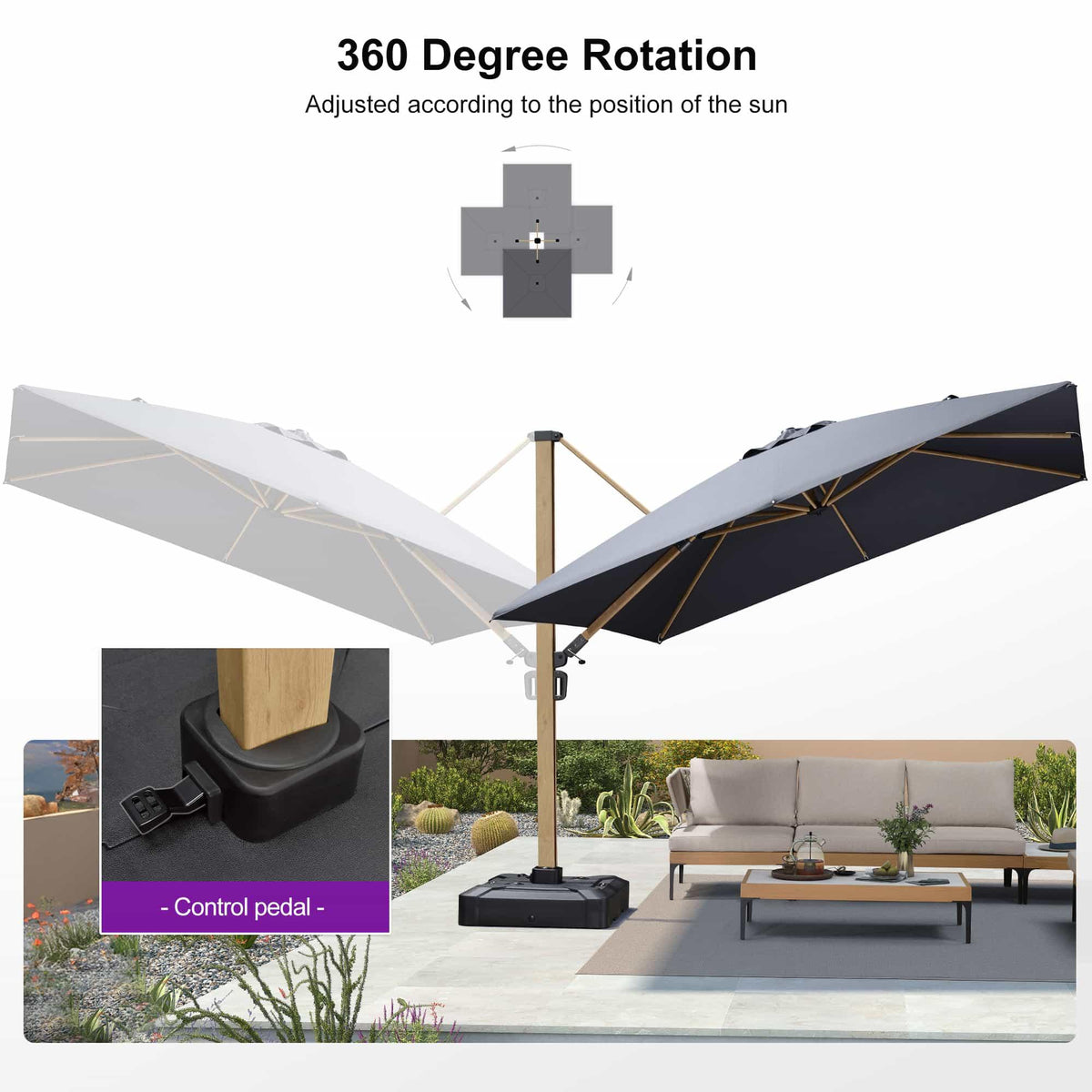 PURPLE LEAF Wood Grain Cantilever Patio Umbrella Aluminum Outdoor Umbrellas