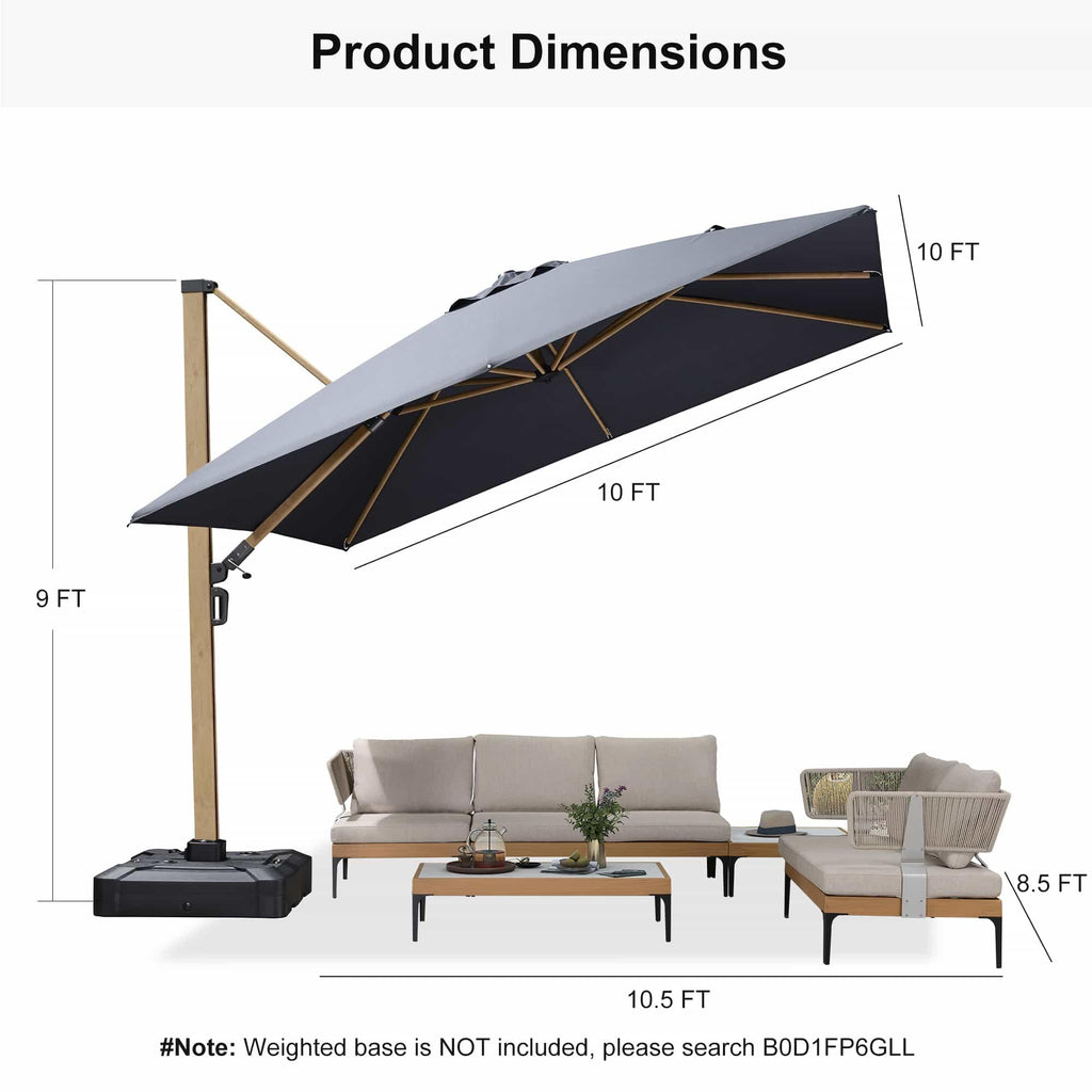 PURPLE LEAF Wood Grain Cantilever Patio Umbrella Aluminum Outdoor Umbrellas