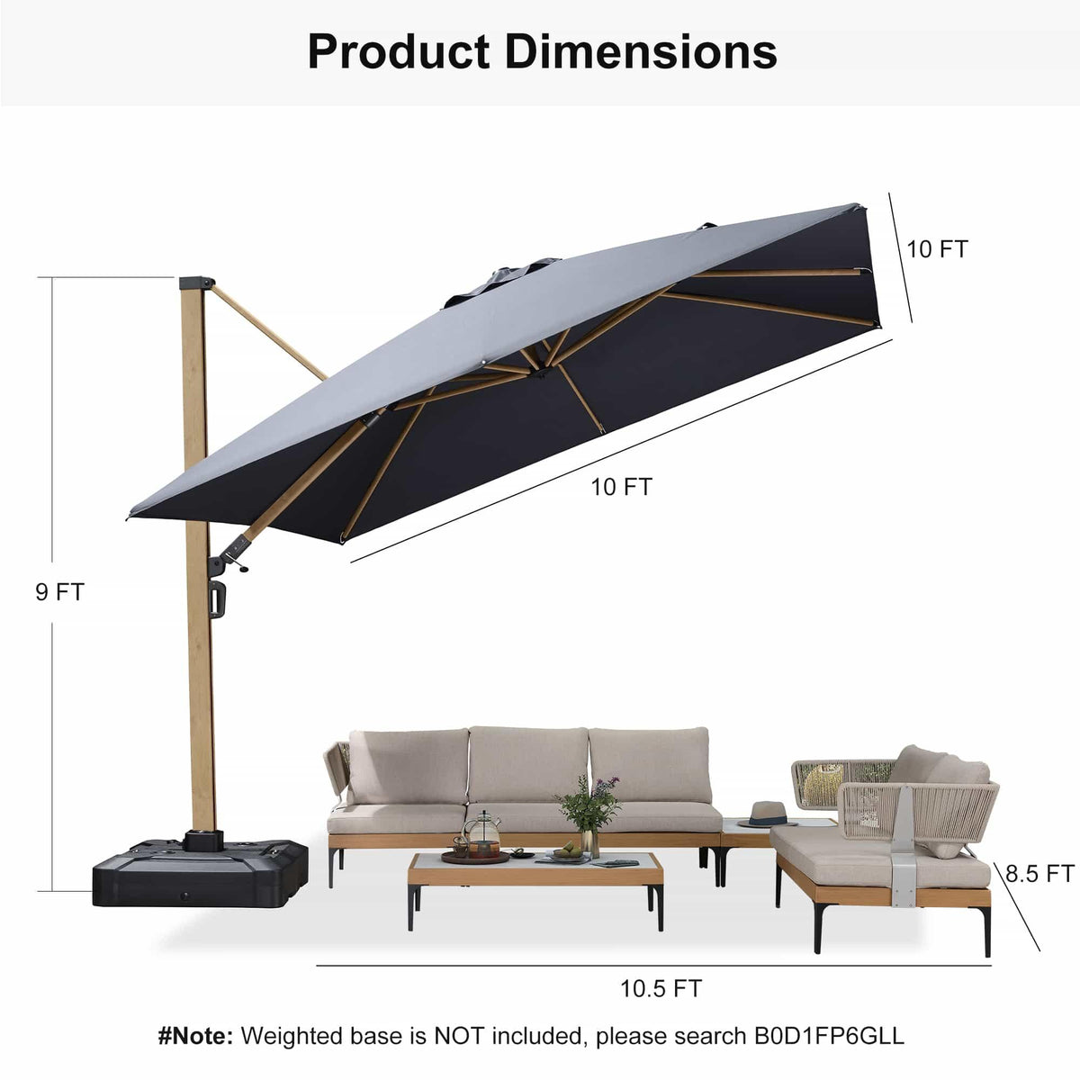 PURPLE LEAF Wood Grain Cantilever Patio Umbrella Aluminum Outdoor Umbrellas