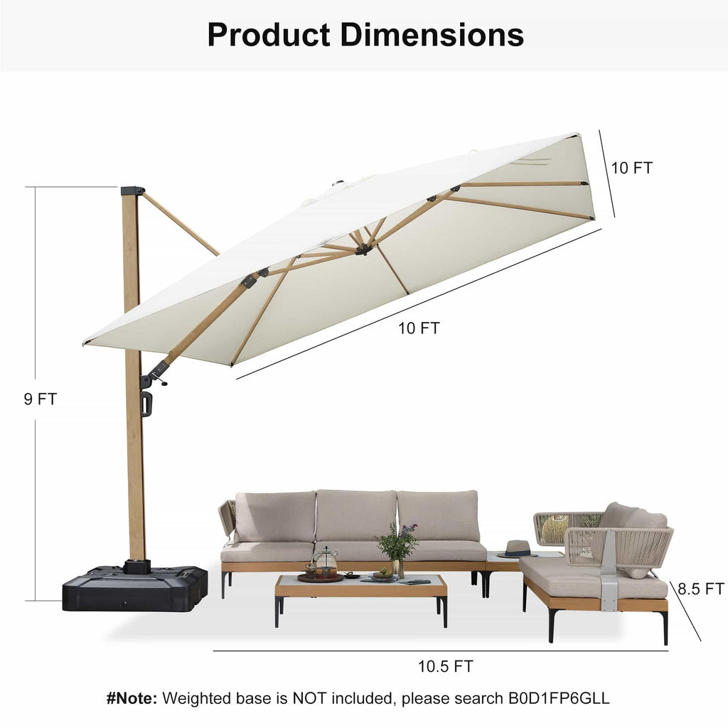PURPLE LEAF Wood Grain Cantilever Patio Umbrella Aluminum Outdoor Umbrellas