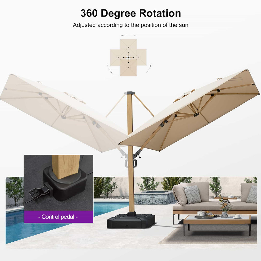 PURPLE LEAF Wood Grain Cantilever Patio Umbrella Aluminum Outdoor Umbrellas