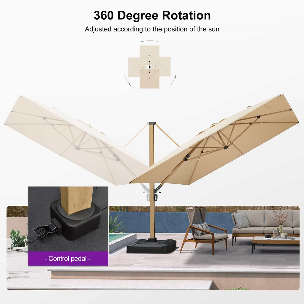 PURPLE LEAF Wood Grain Cantilever Patio Umbrella Aluminum Outdoor Umbrellas