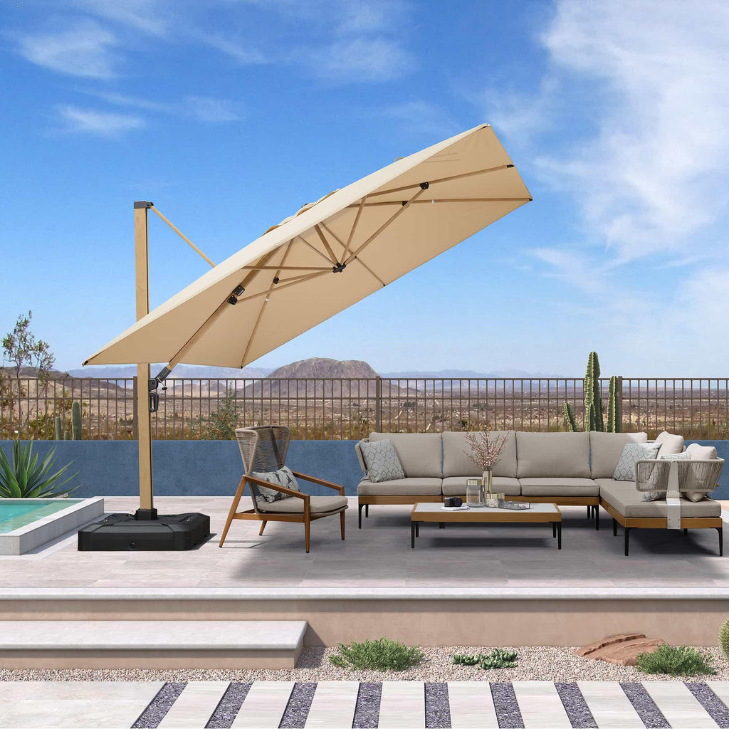 PURPLE LEAF Wood Grain Cantilever Patio Umbrella Aluminum Outdoor Umbrellas