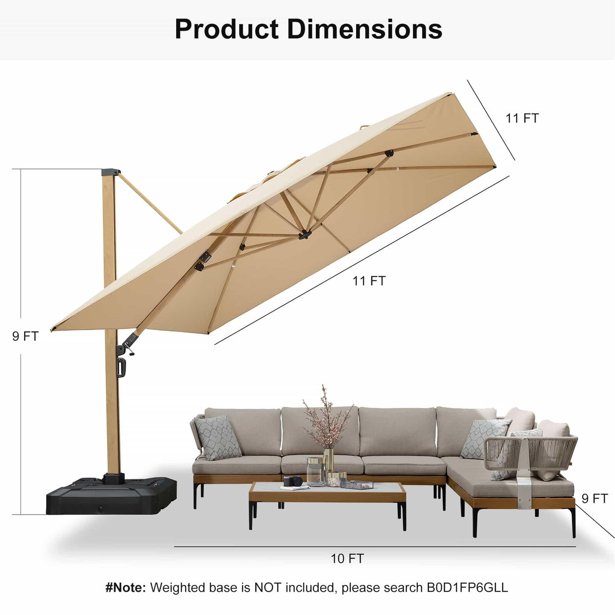 PURPLE LEAF Wood Grain Cantilever Patio Umbrella Aluminum Outdoor Umbrellas