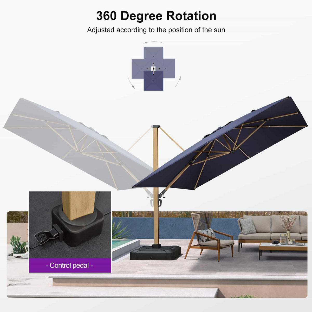 PURPLE LEAF Wood Grain Cantilever Patio Umbrella Aluminum Outdoor Umbrellas