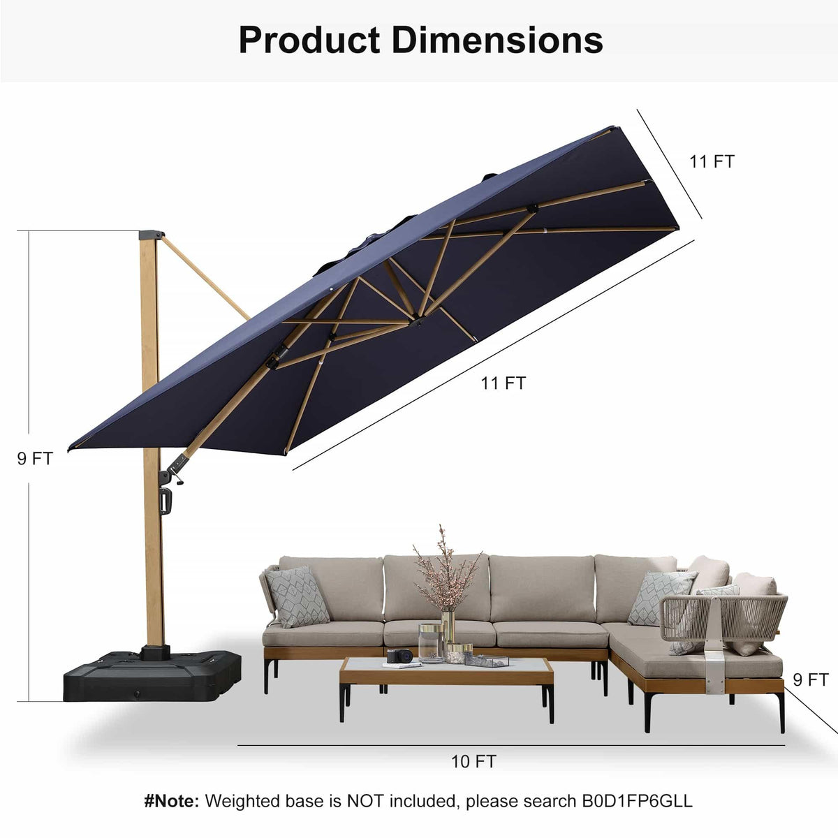 PURPLE LEAF Wood Grain Cantilever Patio Umbrella Aluminum Outdoor Umbrellas