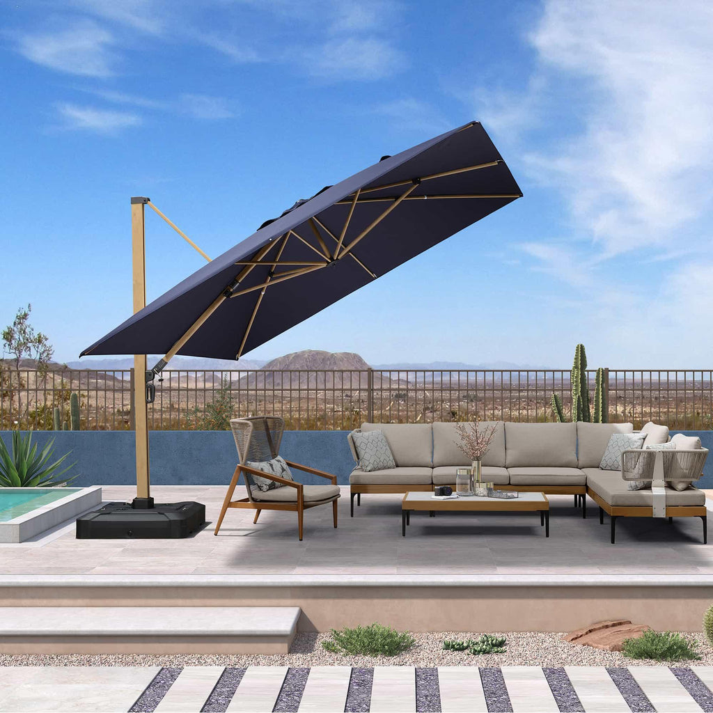 PURPLE LEAF Wood Grain Cantilever Patio Umbrella Aluminum Outdoor Umbrellas
