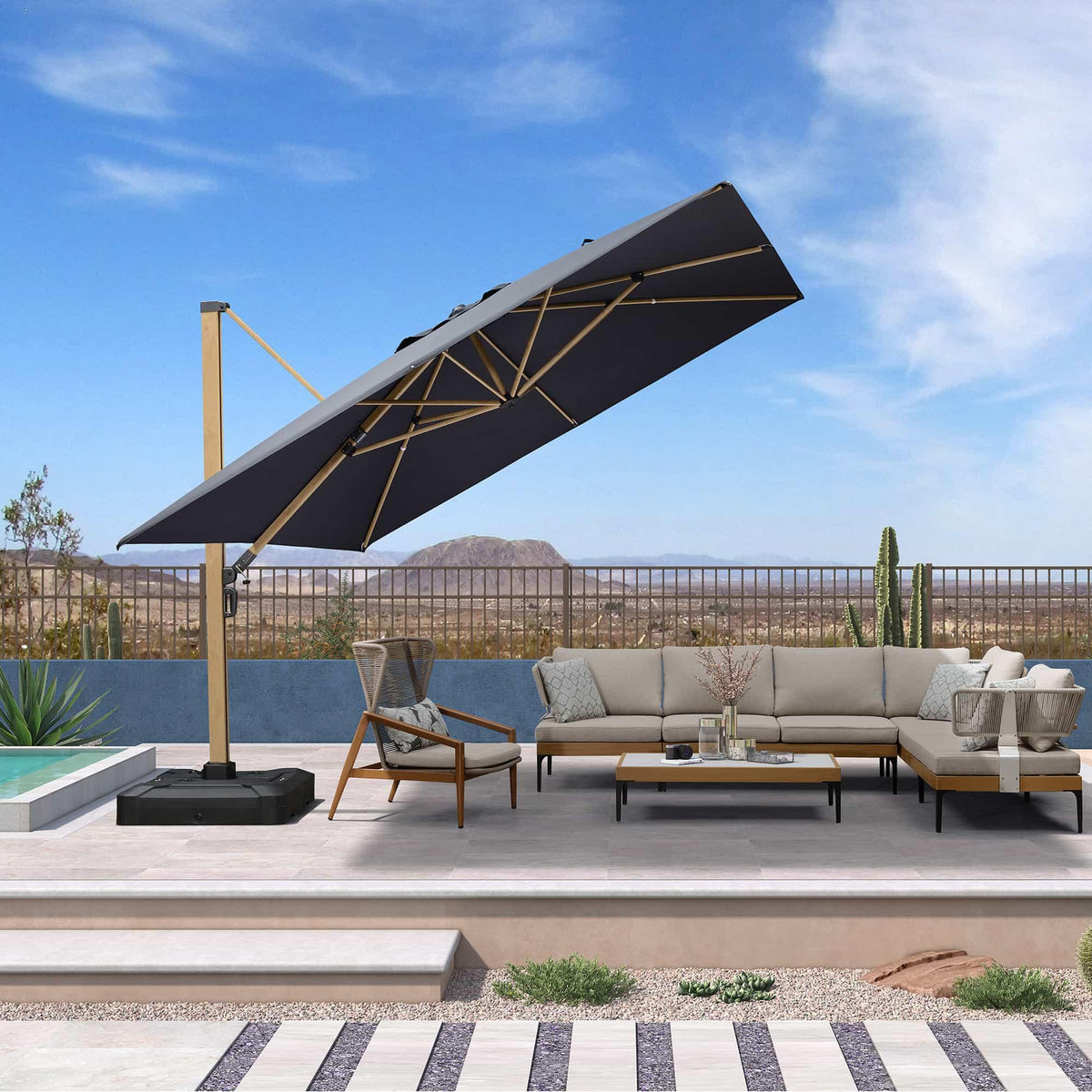 PURPLE LEAF Wood Grain Cantilever Patio Umbrella Aluminum Outdoor Umbrellas