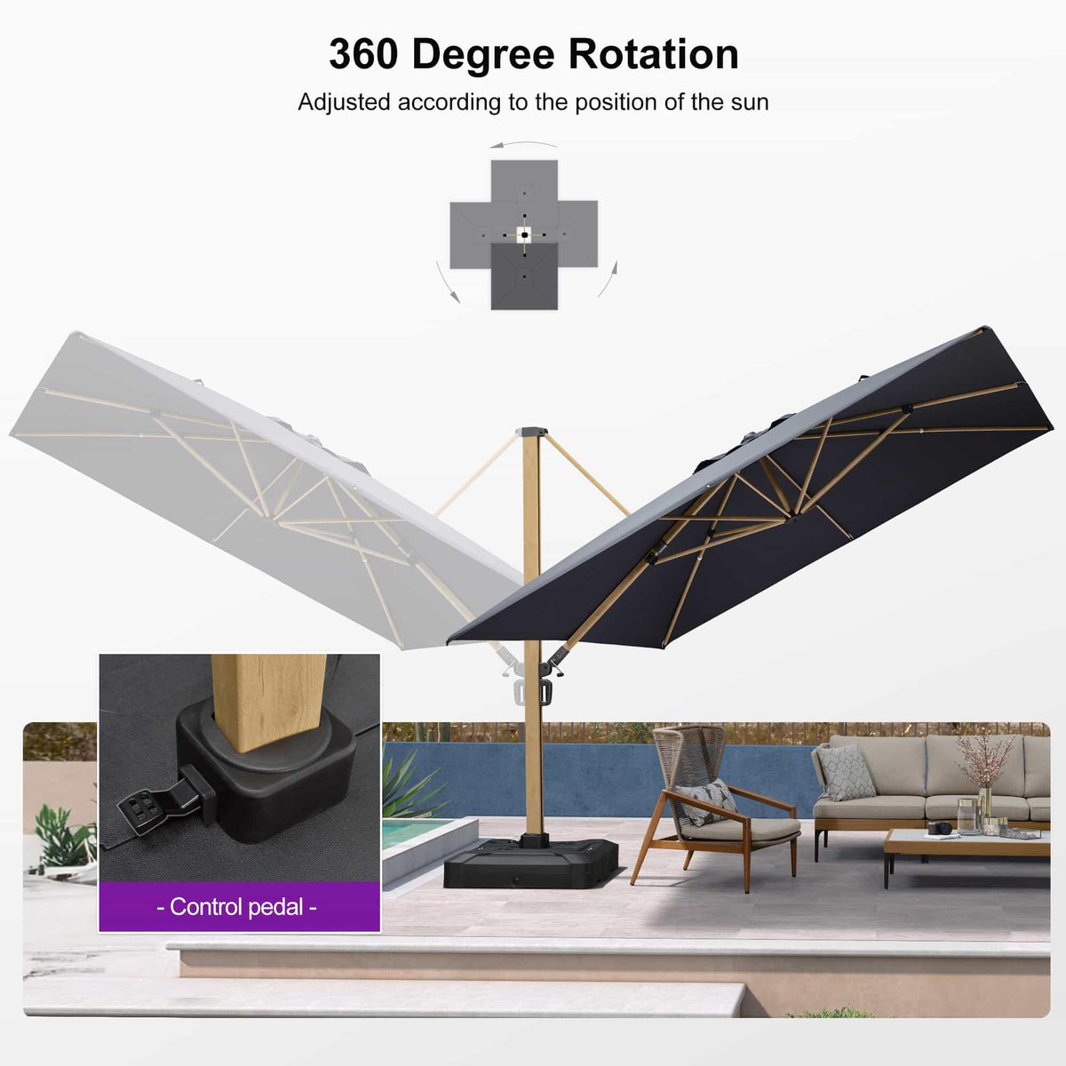 PURPLE LEAF Wood Grain Cantilever Patio Umbrella Aluminum Outdoor Umbrellas