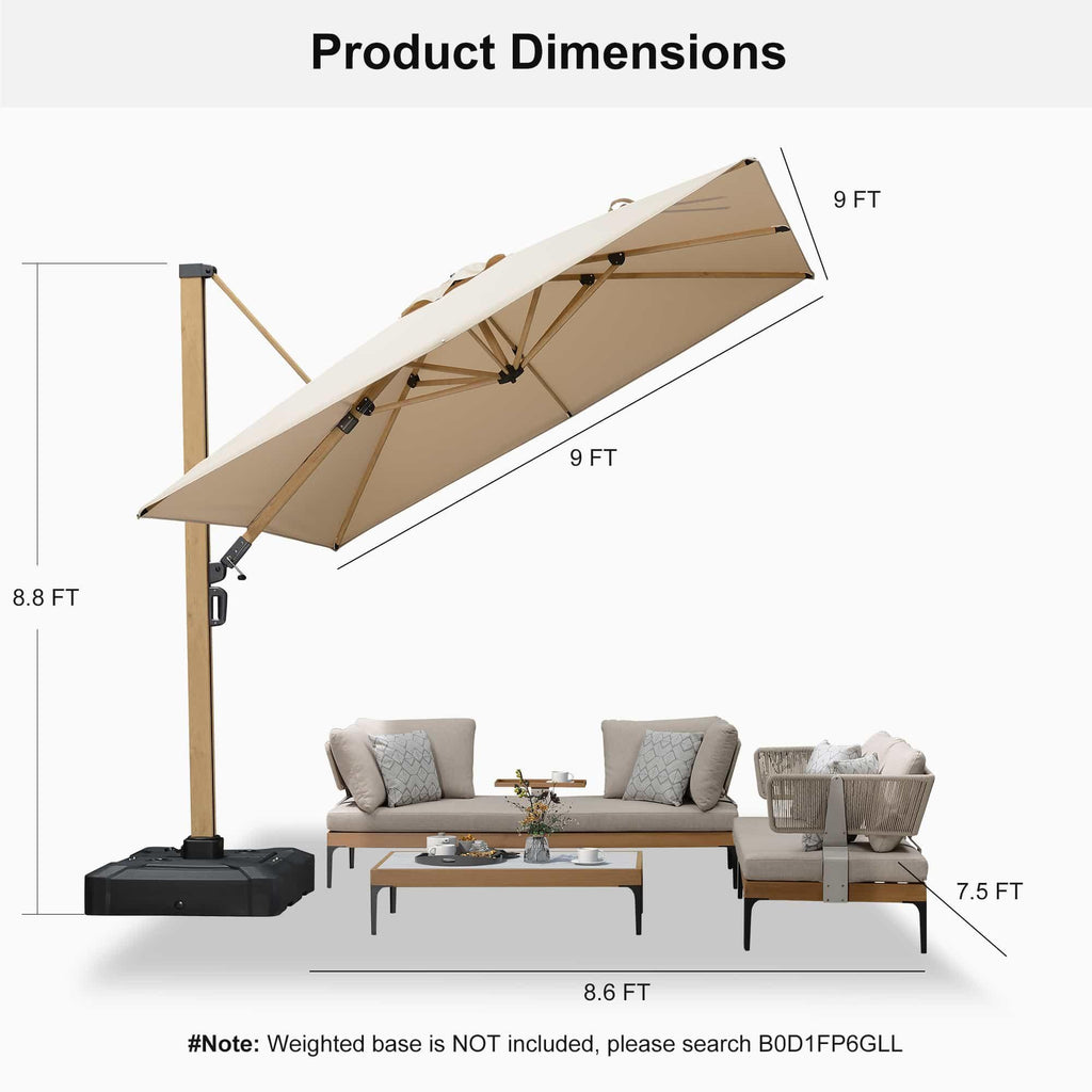 PURPLE LEAF Wood Grain Cantilever Patio Umbrella Aluminum Outdoor Umbrellas