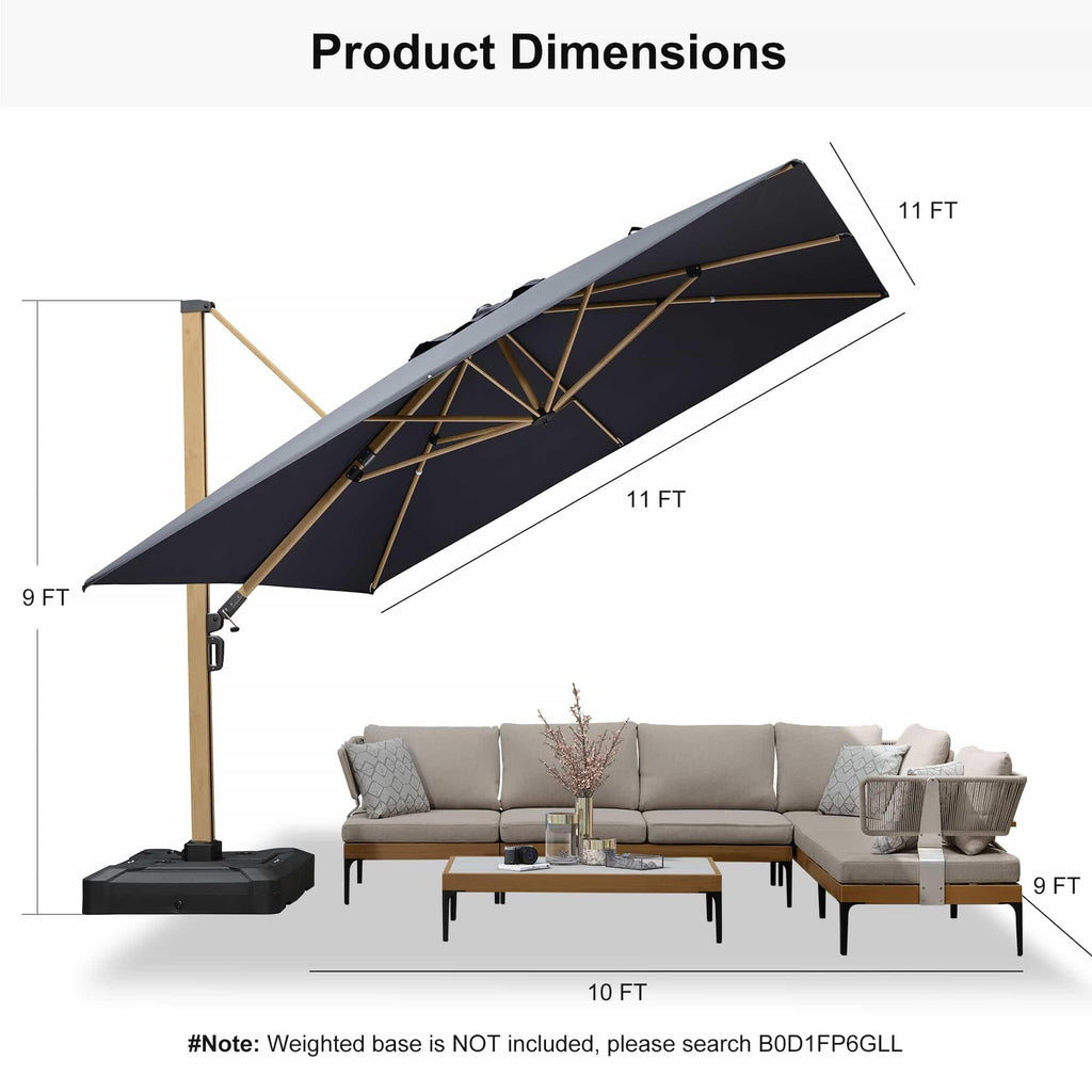PURPLE LEAF Wood Grain Cantilever Patio Umbrella Aluminum Outdoor Umbrellas