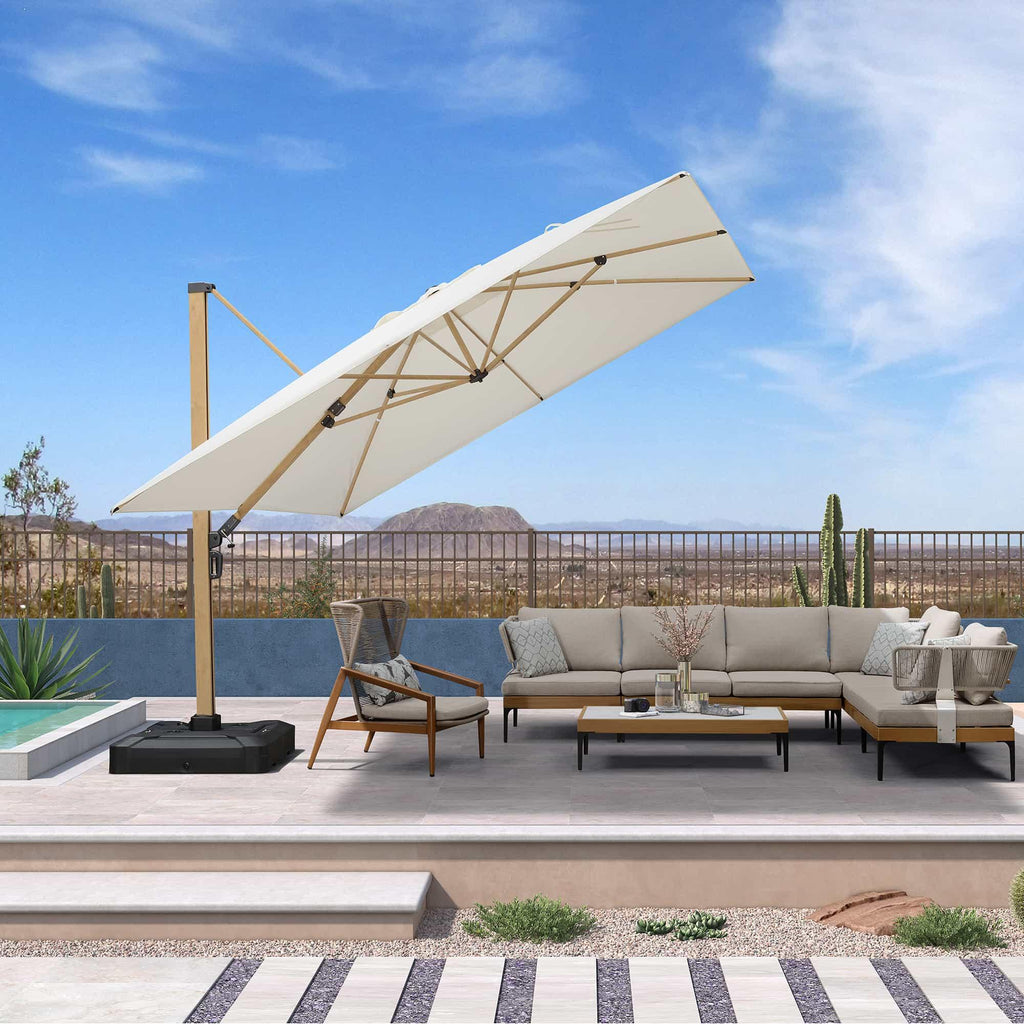 PURPLE LEAF Wood Grain Cantilever Patio Umbrella Aluminum Outdoor Umbrellas