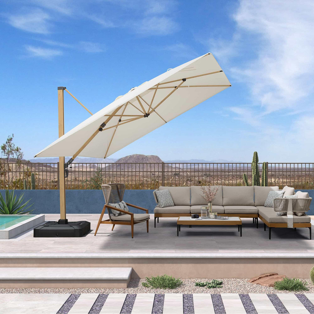 PURPLE LEAF Wood Grain Cantilever Patio Umbrella Aluminum Outdoor Umbrellas