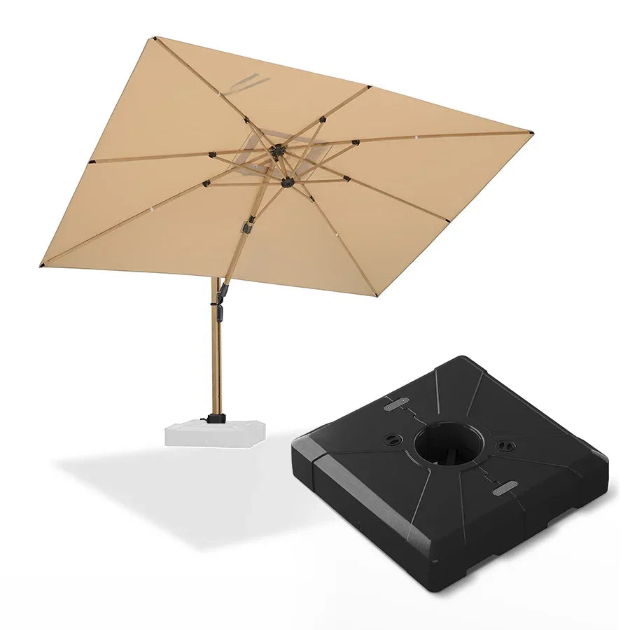 PURPLE LEAF Wood Grain Patio Umbrella with Base, Large Cantilever Umbrella for Garden