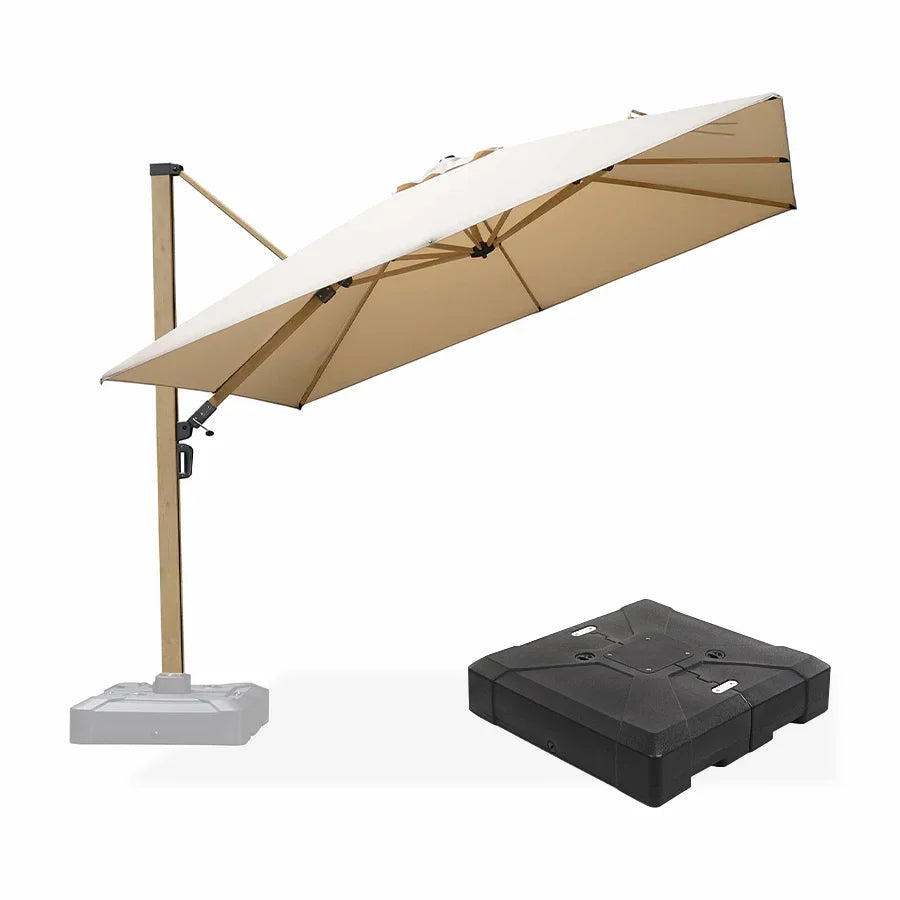PURPLE LEAF Wood Grain Patio Umbrella with Base, Large Cantilever Umbrella for Garden
