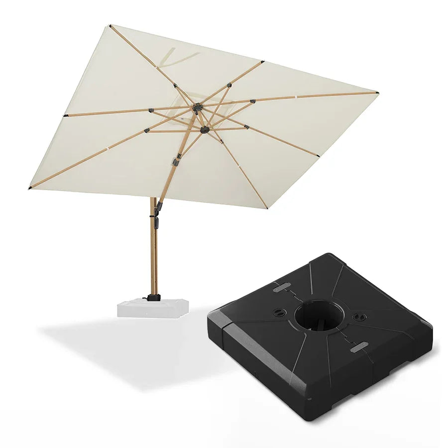 PURPLE LEAF Wood Grain Patio Umbrella with Base, Large Cantilever Umbrella for Garden
