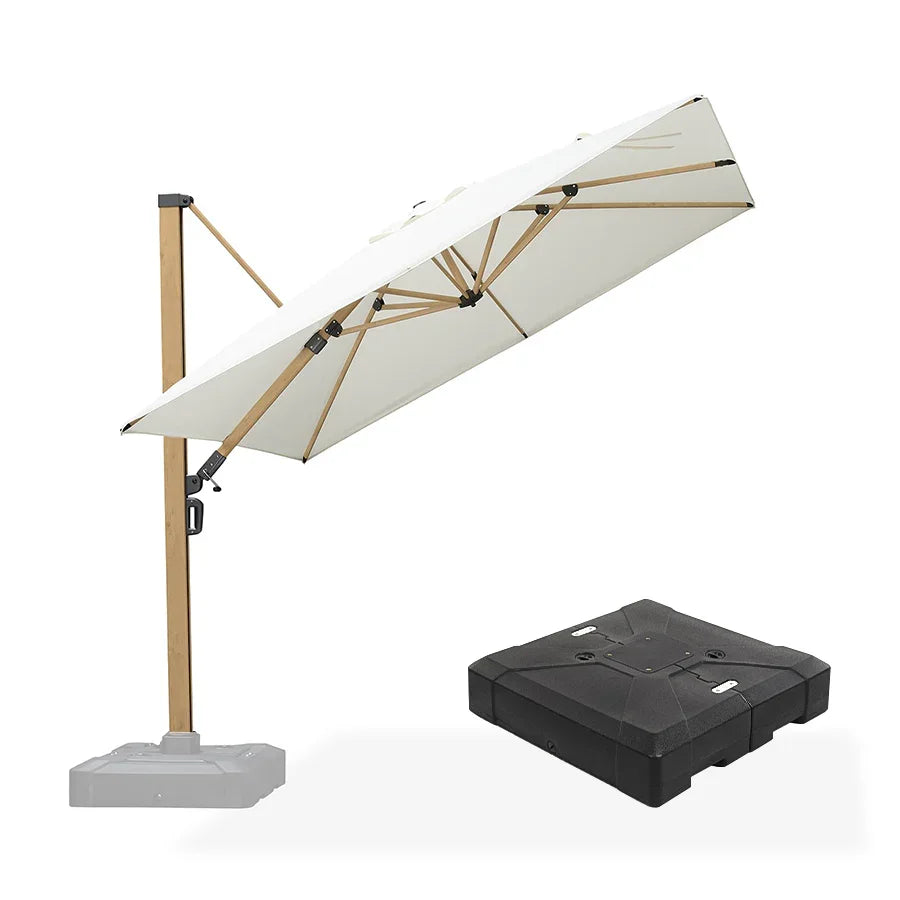 PURPLE LEAF Wood Grain Patio Umbrella with Base, Large Cantilever Umbrella for Garden