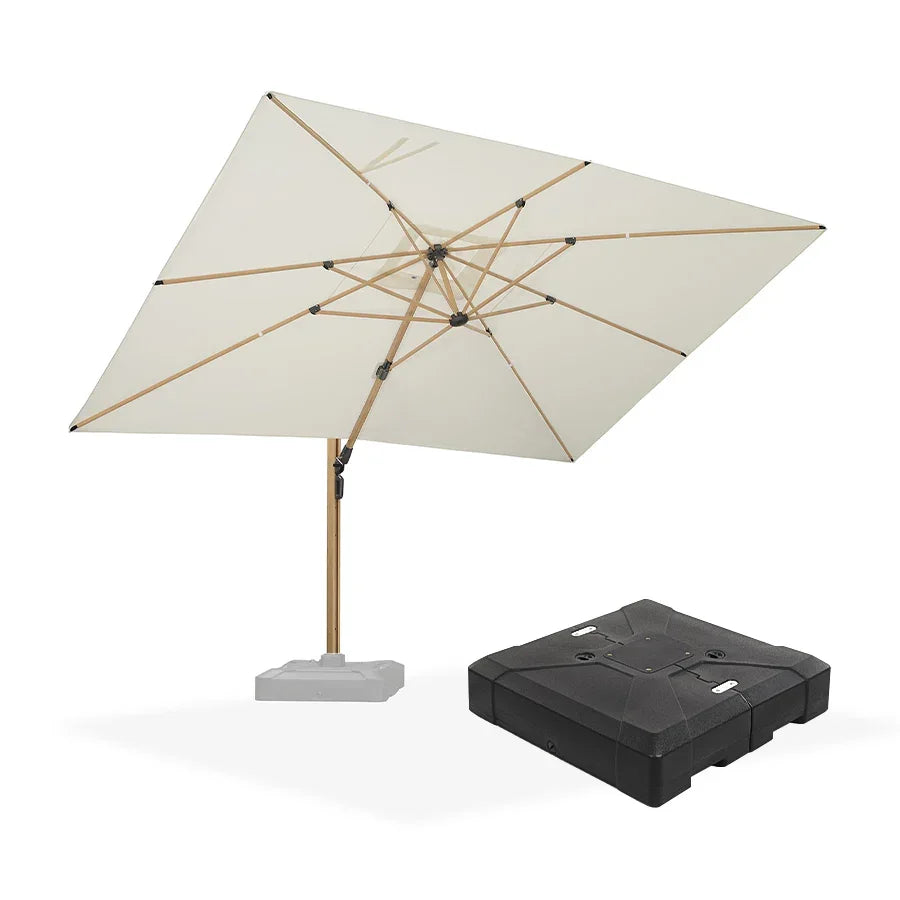 PURPLE LEAF Wood Grain Patio Umbrella with Base, Large Cantilever Umbrella for Garden