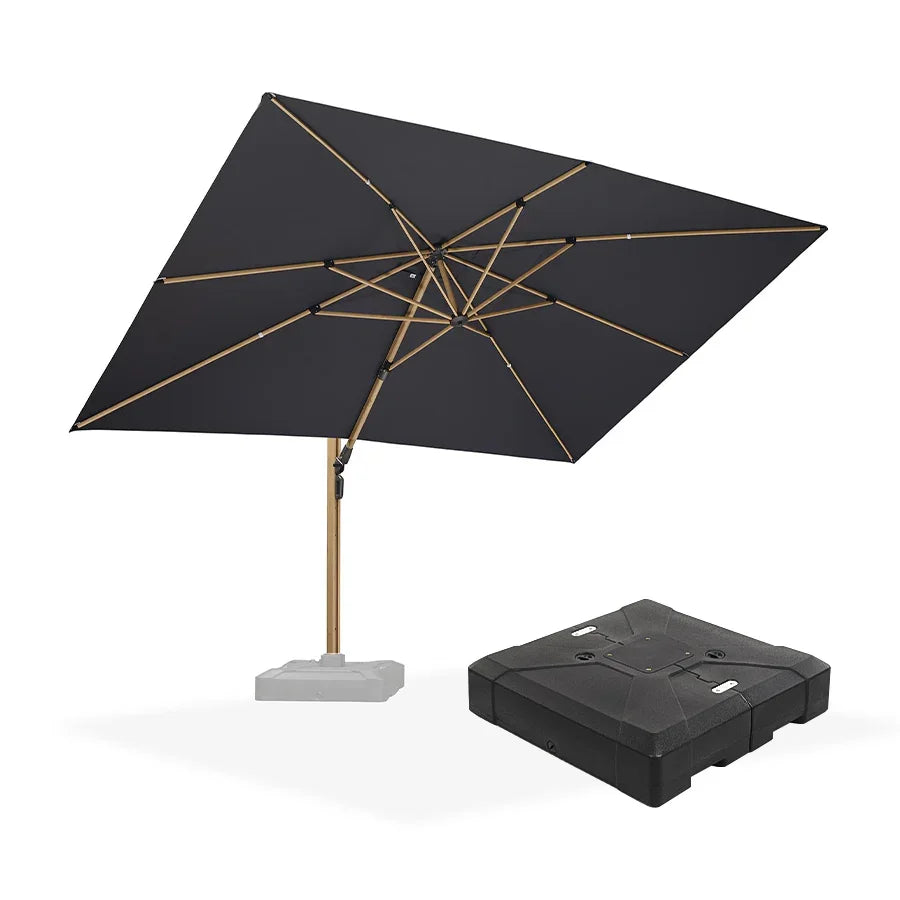 PURPLE LEAF Wood Grain Patio Umbrella with Base, Large Cantilever Umbrella for Garden