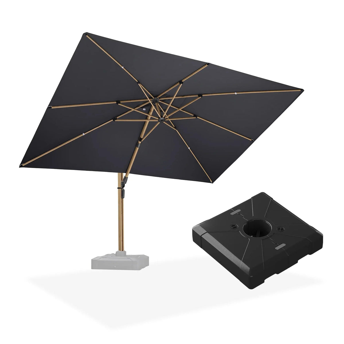 PURPLE LEAF Wood Grain Patio Umbrella with Base, Large Cantilever Umbrella for Garden