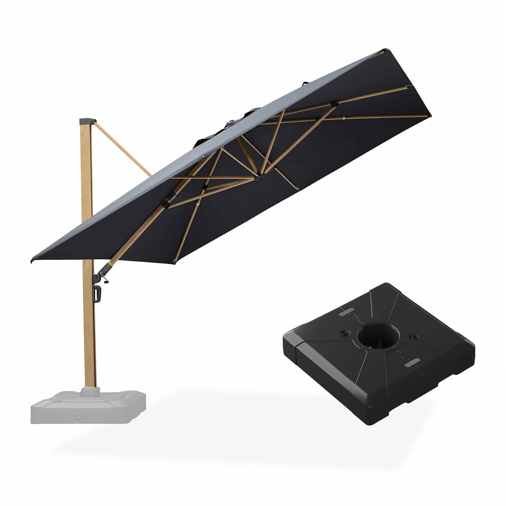 PURPLE LEAF Wood Grain Patio Umbrella with Base, Large Cantilever Umbrella for Garden