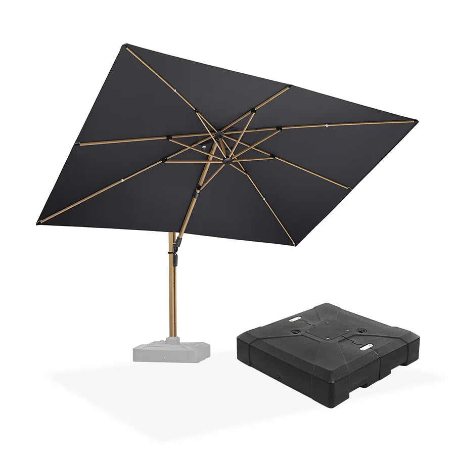 PURPLE LEAF Wood Grain Patio Umbrella with Base, Large Cantilever Umbrella for Garden