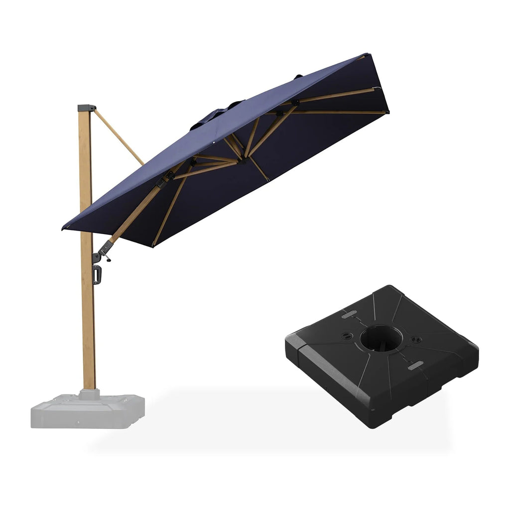 PURPLE LEAF Wood Grain Patio Umbrella with Base, Large Cantilever Umbrella for Garden