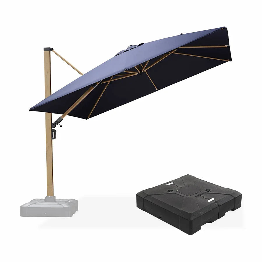 PURPLE LEAF Wood Grain Patio Umbrella with Base, Large Cantilever Umbrella for Garden