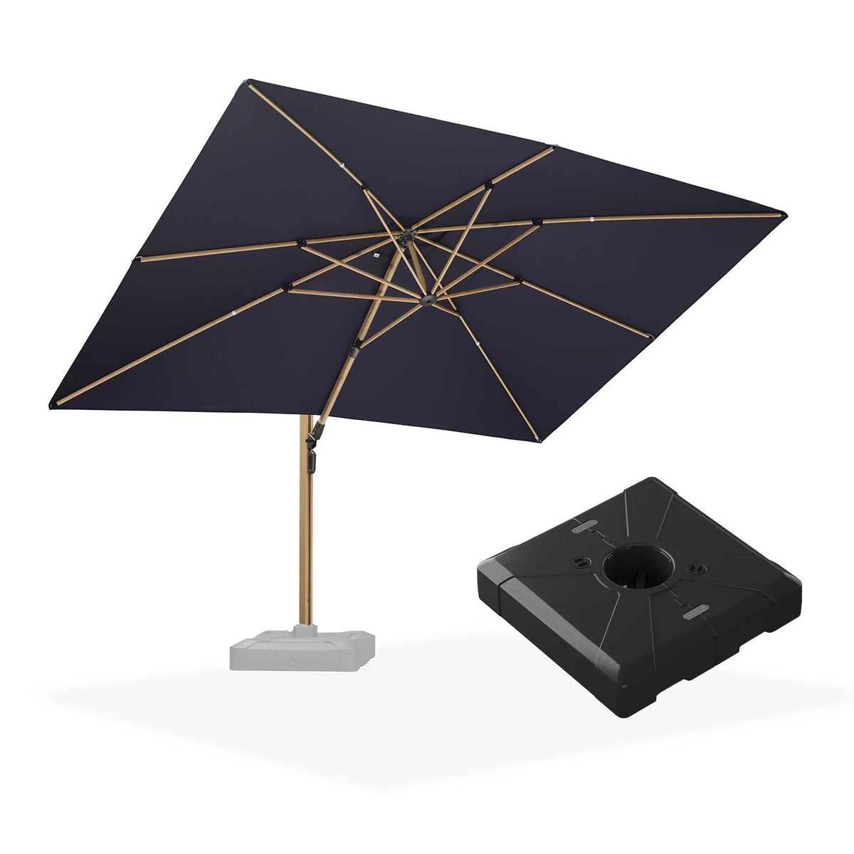 PURPLE LEAF Wood Grain Patio Umbrella with Base, Large Cantilever Umbrella for Garden
