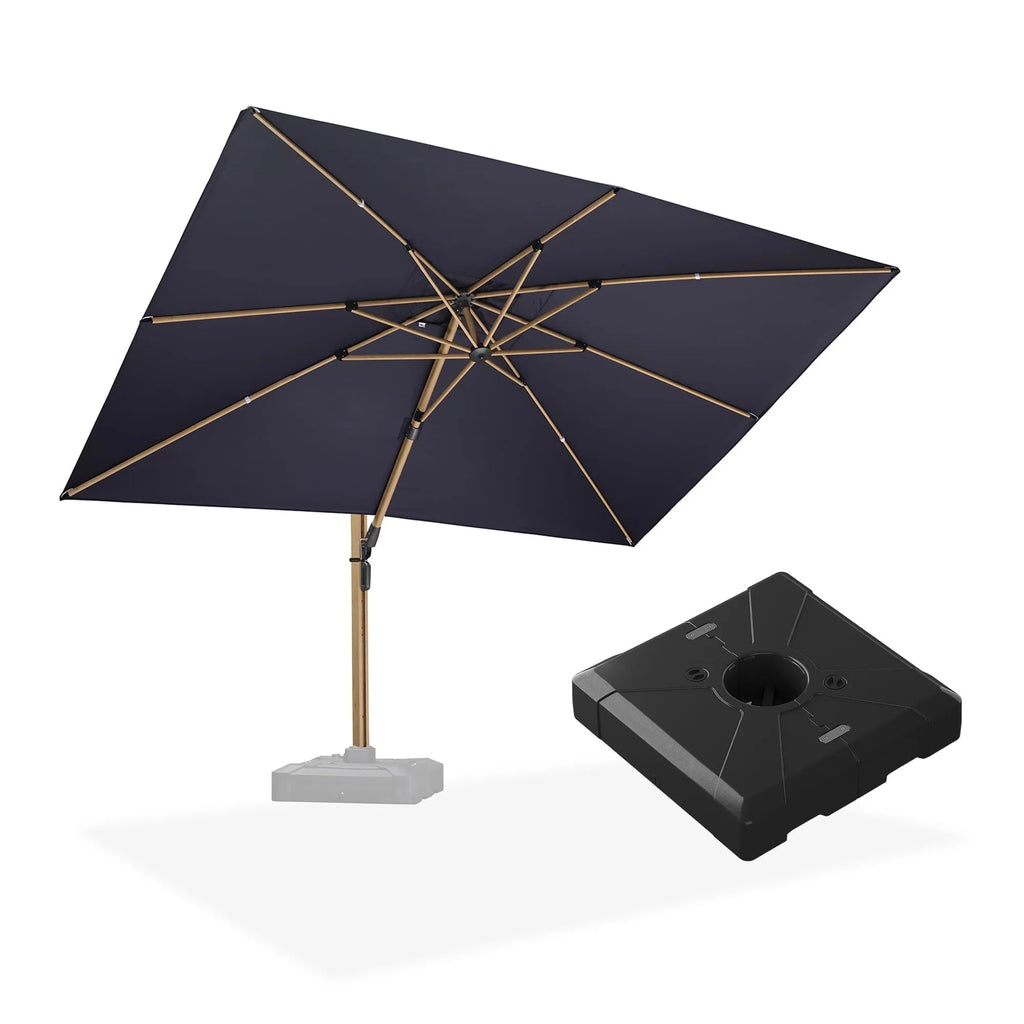 PURPLE LEAF Wood Grain Patio Umbrella with Base, Large Cantilever Umbrella for Garden