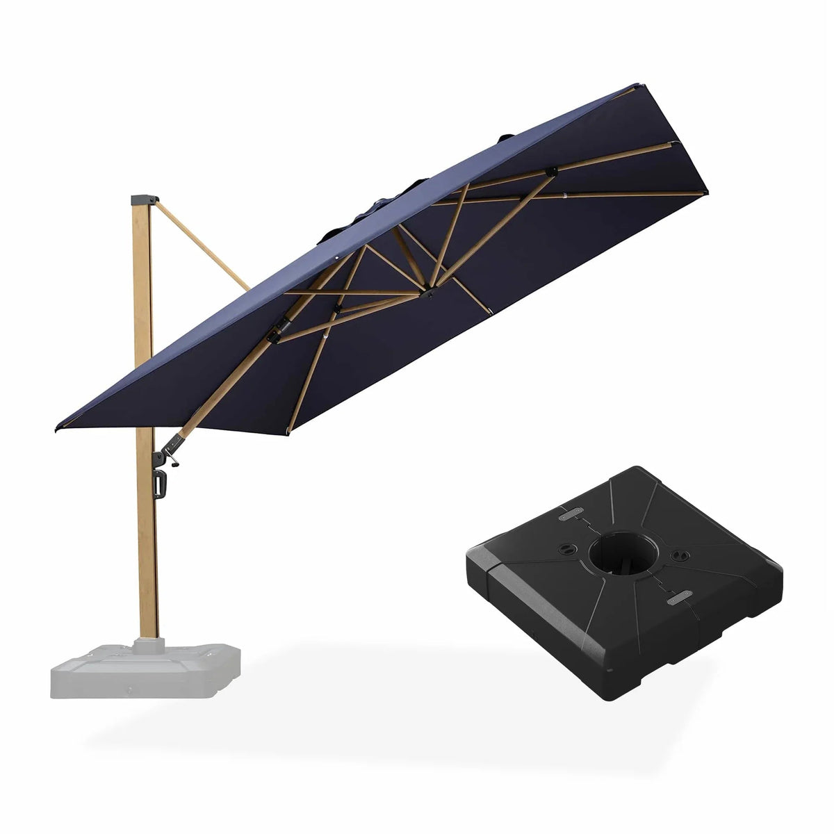 PURPLE LEAF Wood Grain Patio Umbrella with Base, Large Cantilever Umbrella for Garden