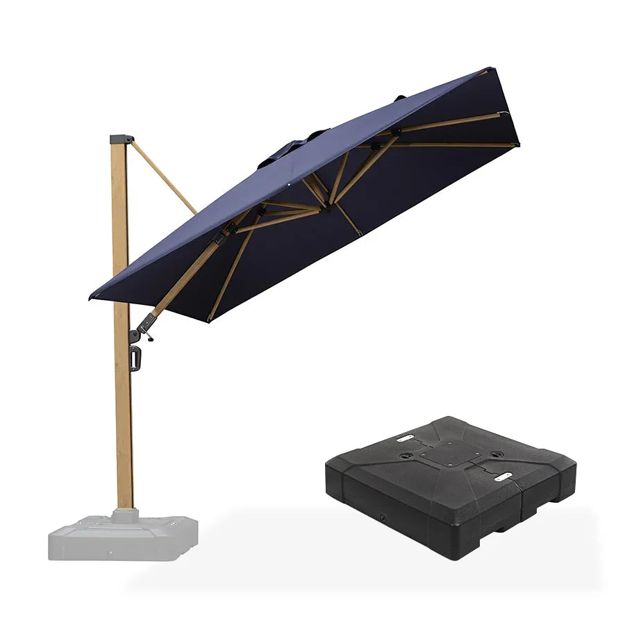 PURPLE LEAF Wood Grain Patio Umbrella with Base, Large Cantilever Umbrella for Garden