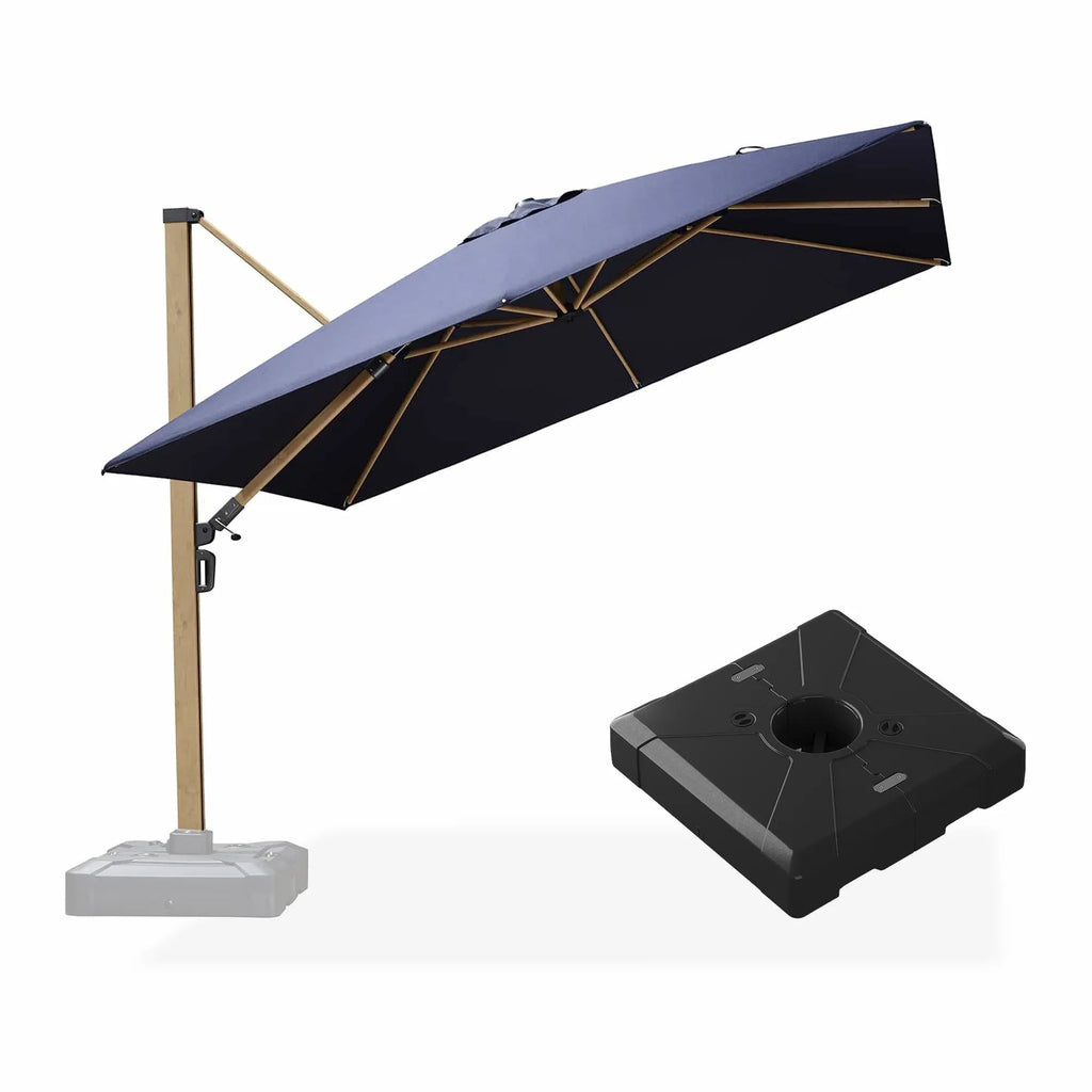 PURPLE LEAF Wood Grain Patio Umbrella with Base, Large Cantilever Umbrella for Garden