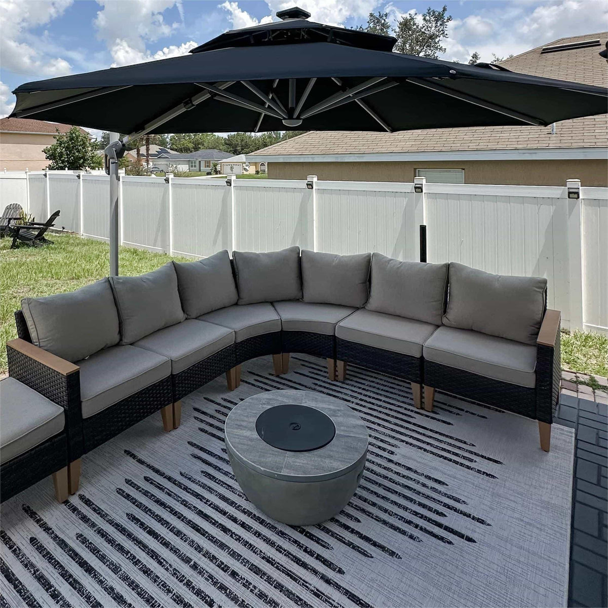 PURPLE LEAF Round Cantilever Umbrella with Base, Outdoor Umbrellas with Lights