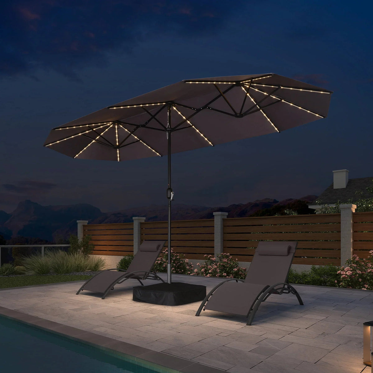 PURPLE LEAF Double Sided Patio Umbrella with Light Large Market Umbrellas with Base