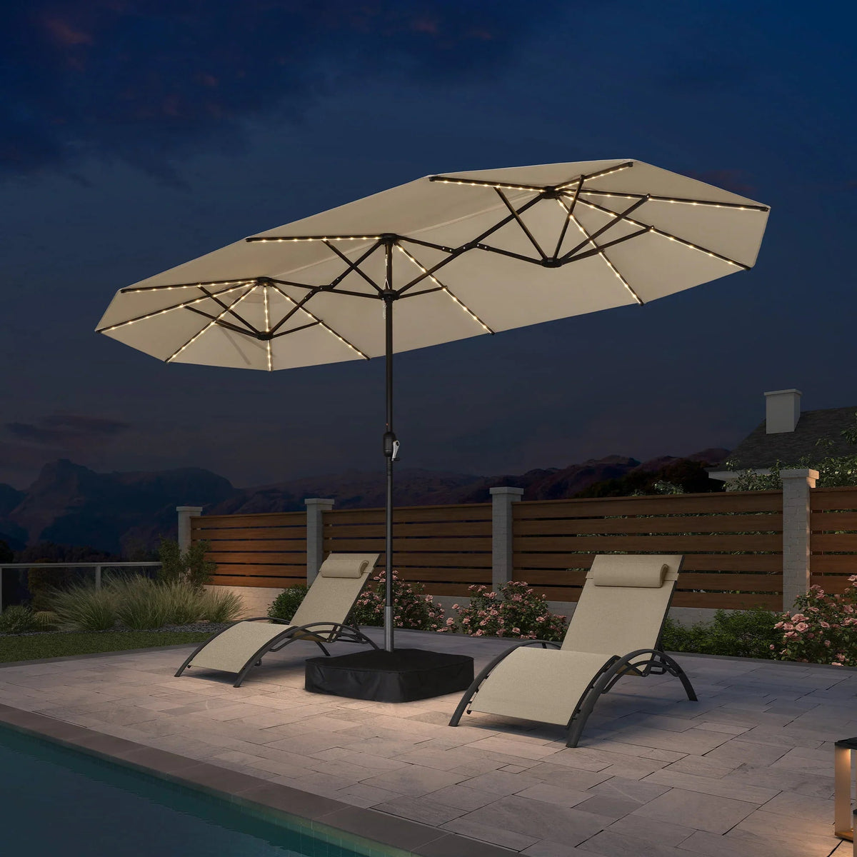 PURPLE LEAF Double Sided Patio Umbrella with Light Large Market Umbrellas with Base