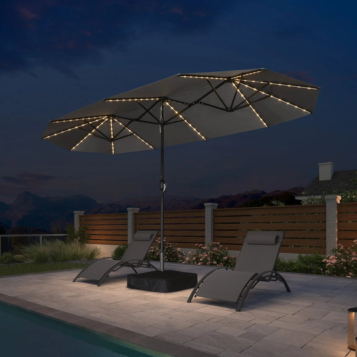 PURPLE LEAF Double Sided Patio Umbrella with Light Large Market Umbrellas with Base