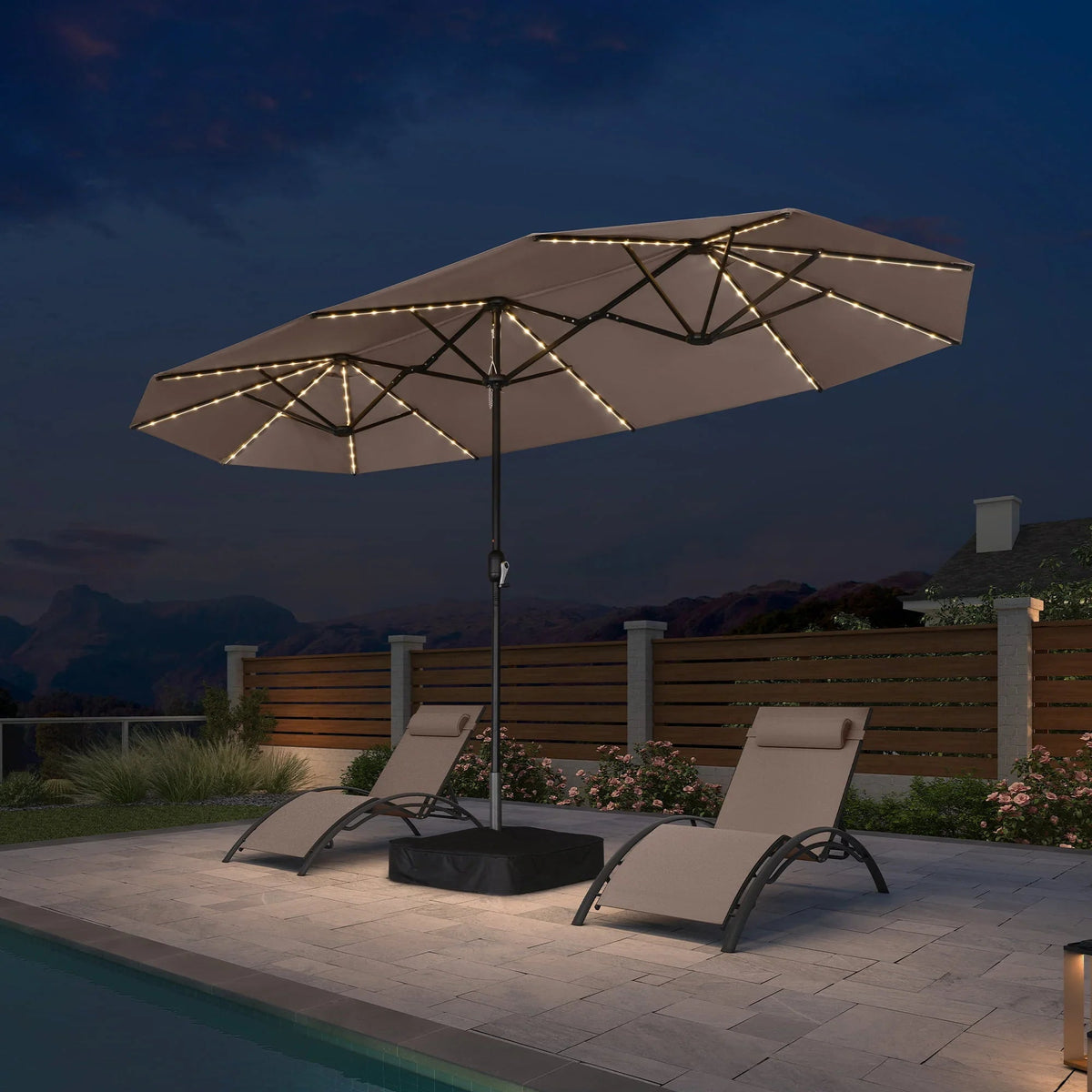 PURPLE LEAF Double Sided Patio Umbrella with Light Large Market Umbrellas with Base