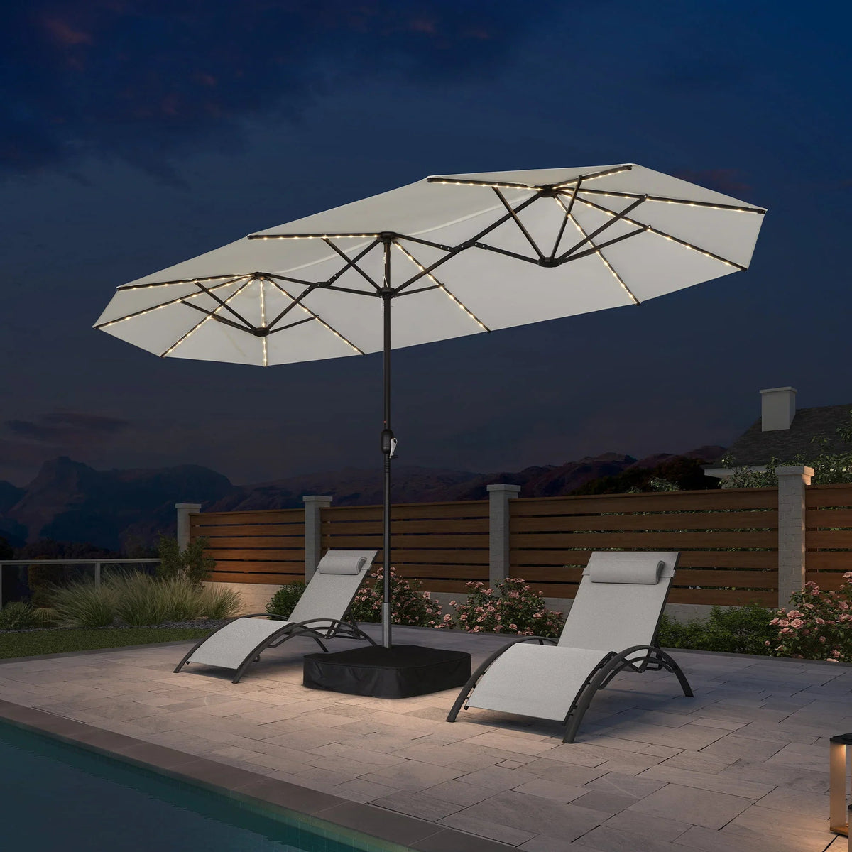 PURPLE LEAF Double Sided Patio Umbrella with Light Large Market Umbrellas with Base