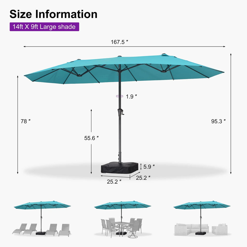 PURPLE LEAF Double-Sided Market Umbrella Large Rectangular Patio Umbrellas with Base
