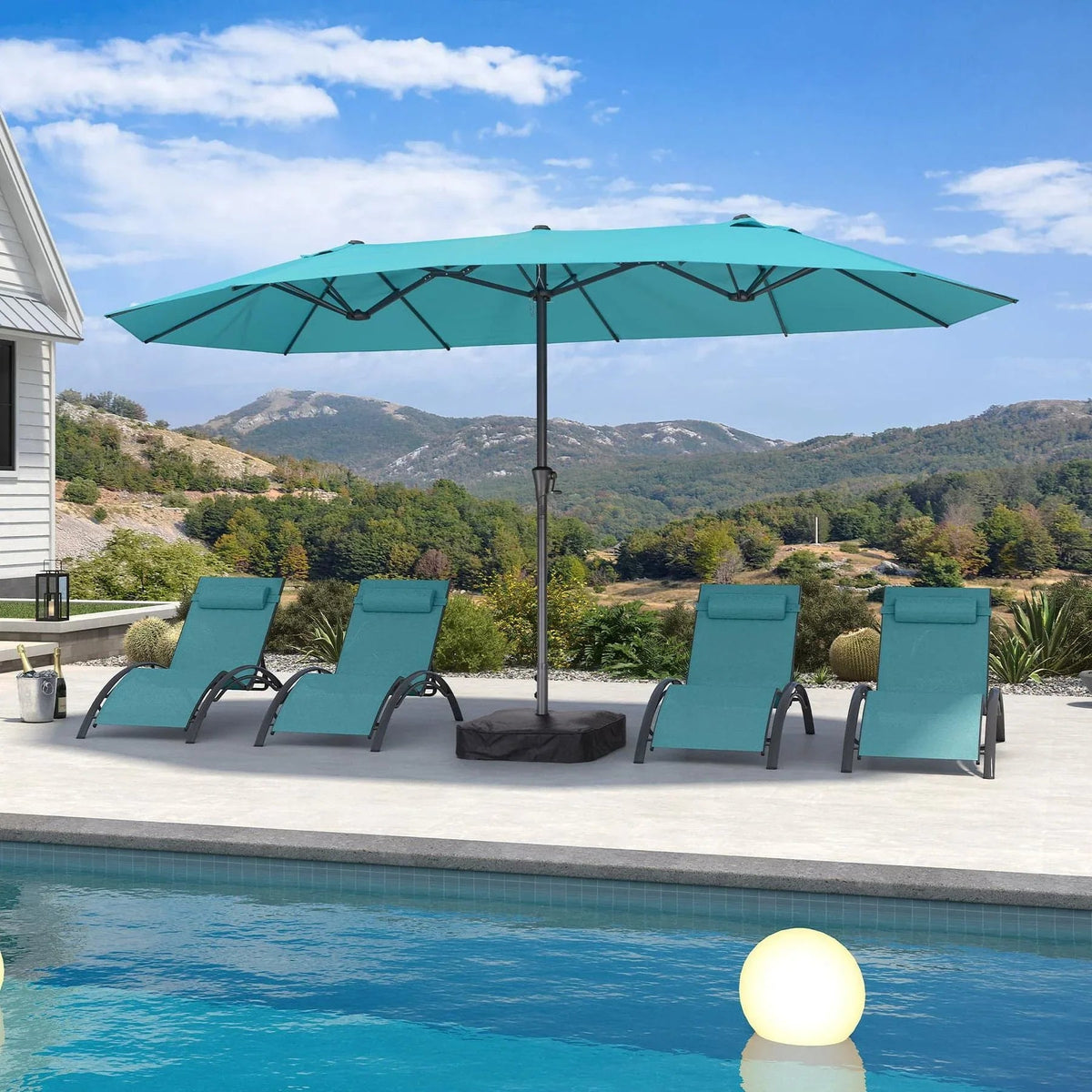 PURPLE LEAF Double-Sided Market Umbrella Large Rectangular Patio Umbrellas with Base
